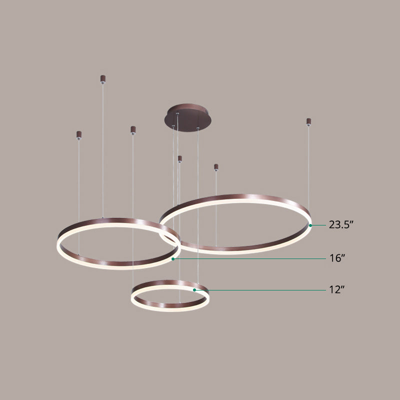 Multi-Ring Shaped Chandelier Modern Style Acrylic Coffee Hanging Light Fixture for Living Room