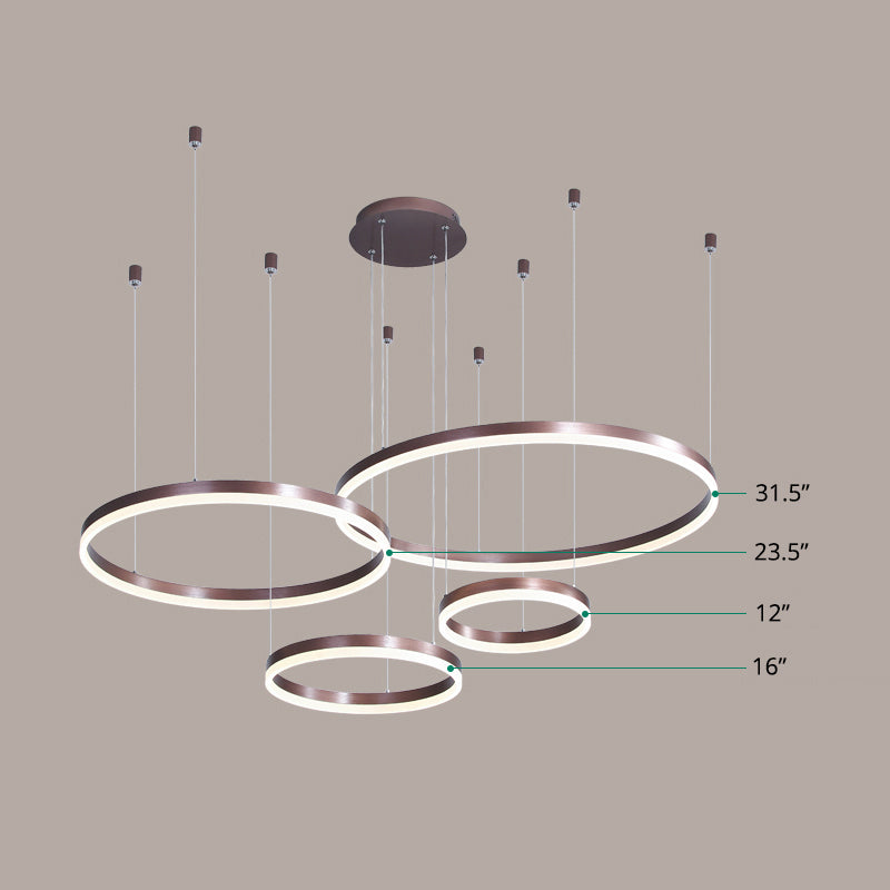 Multi-Ring Shaped Chandelier Modern Style Acrylic Coffee Hanging Light Fixture for Living Room