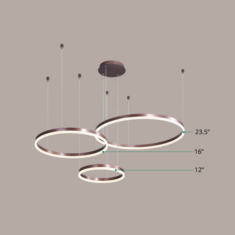 Multi-Ring Shaped Chandelier Modern Style Acrylic Coffee Hanging Light Fixture for Living Room