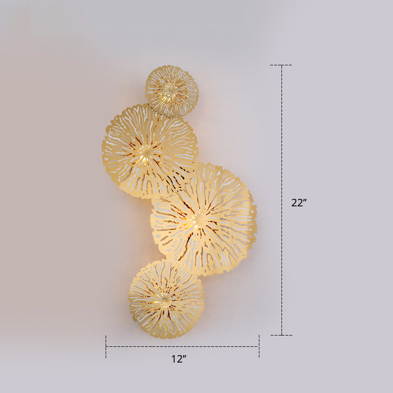 Artistic 4-Bulb Sconce Light Fixture Gold Lotus Leaf Wall Mount Lamp with Metal Shade