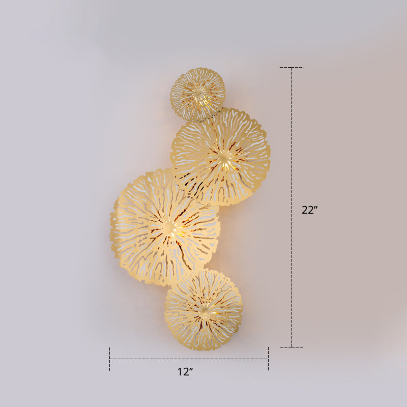 Artistic 4-Bulb Sconce Light Fixture Gold Lotus Leaf Wall Mount Lamp with Metal Shade