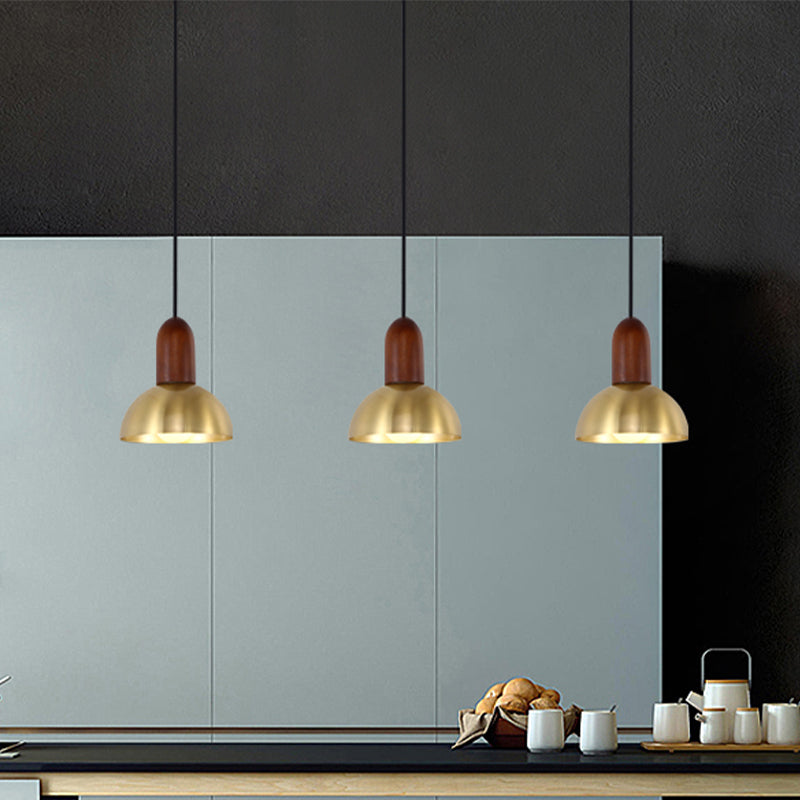 Bowl Shaped Kitchen Pendulum Light Metallic Single-Bulb Postmodern Hanging Light in Gold