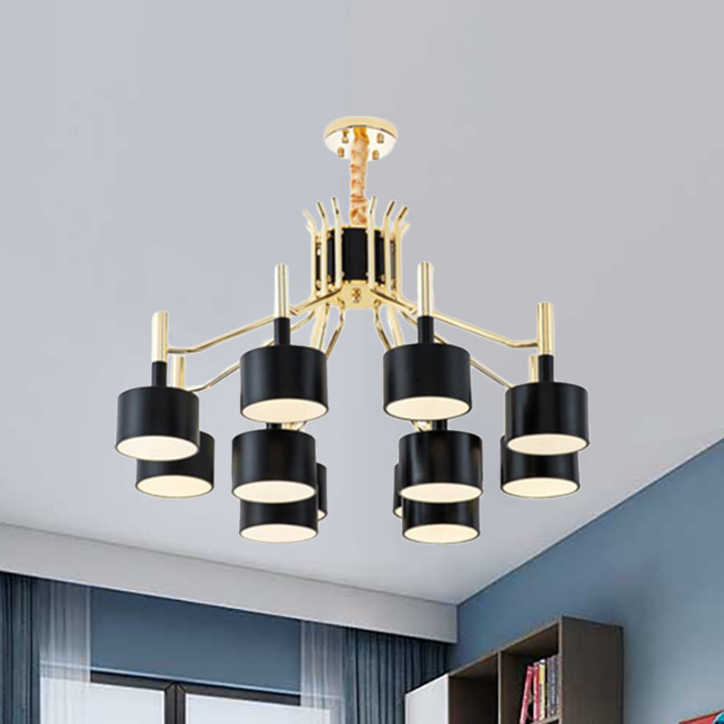 Starburst Ceiling Pendant Light with Drum Metal Shade Modern 12/15 Lights Black/White Chandelier Light for Bedroom