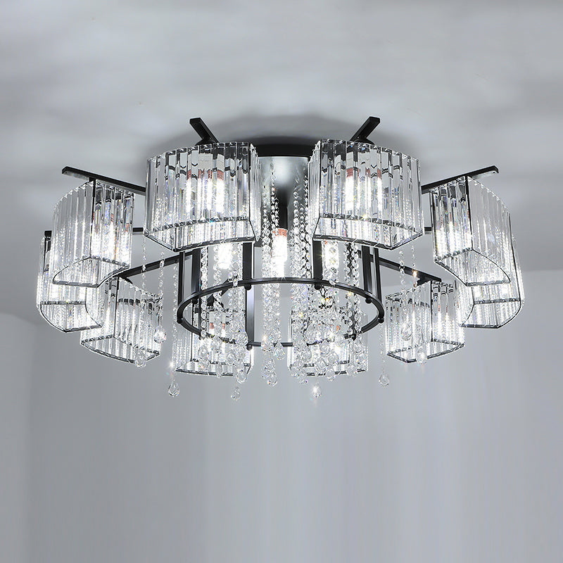 Círculo Semi Flush Techo Accesorio Bloque de cristal moderno Sala de estar Flushmount Light in Black