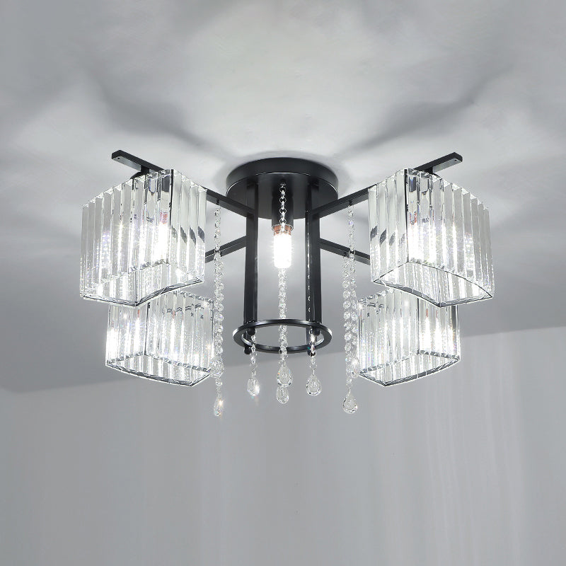 Círculo Semi Flush Techo Accesorio Bloque de cristal moderno Sala de estar Flushmount Light in Black