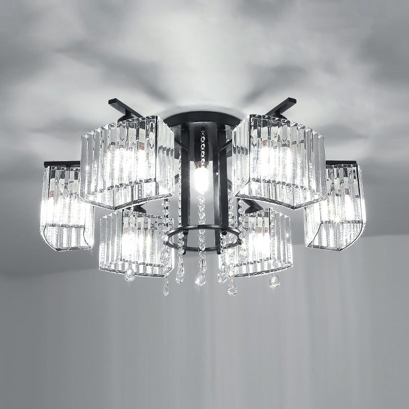 Círculo Semi Flush Techo Accesorio Bloque de cristal moderno Sala de estar Flushmount Light in Black