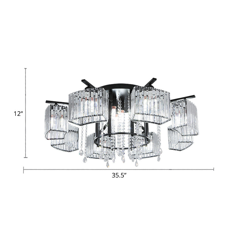 Círculo Semi Flush Techo Accesorio Bloque de cristal moderno Sala de estar Flushmount Light in Black