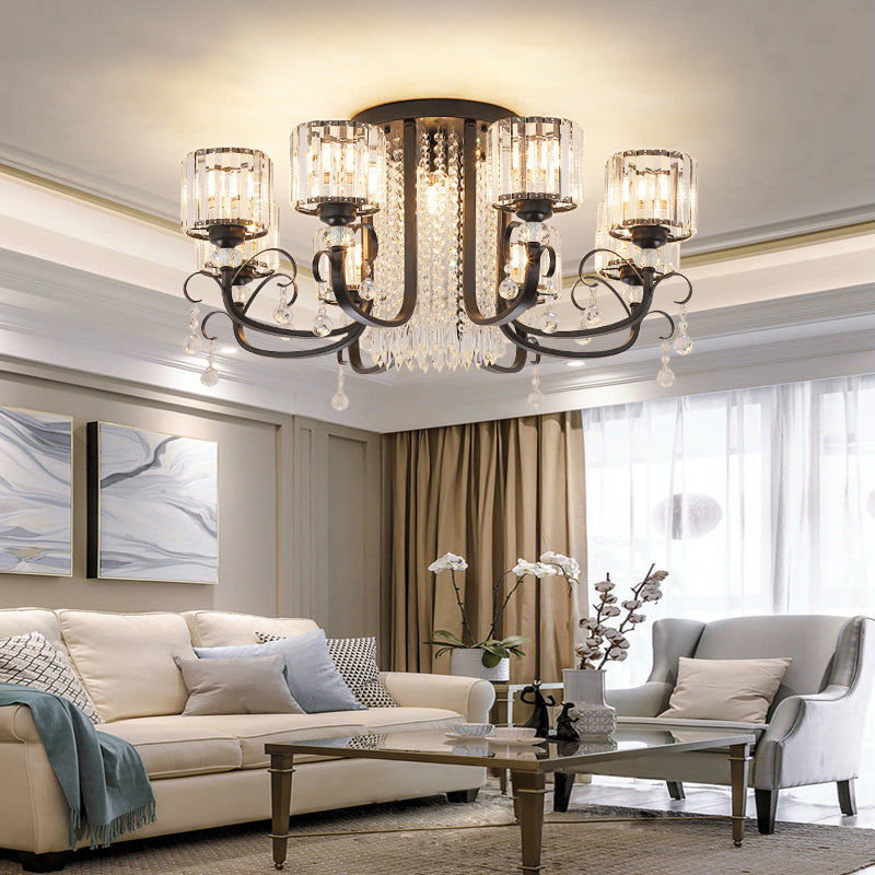 Luz de techo de Semi Flush Semi Flush de Arco de Arco Negro con sombra cilíndrica