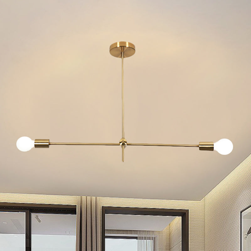 Mid Century Exposed Bulb Chandelier Light Metal 2/4/6 Lights Living Room Hanging Lamp in Gold