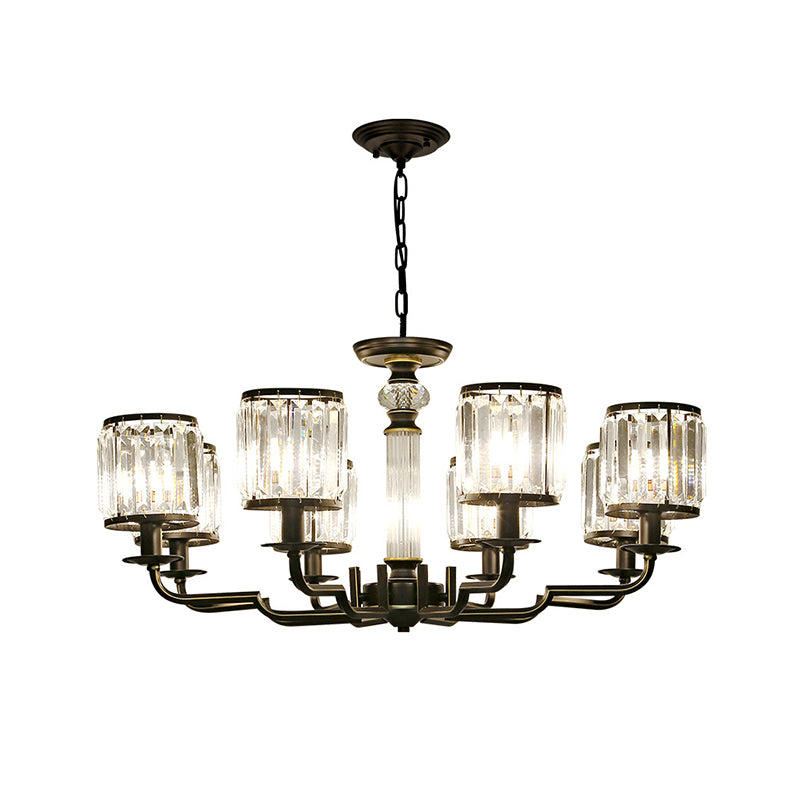 Black Finish Pendant Lamp Minimalist Crystal Cylinder Hanging Chandelier for Bedroom