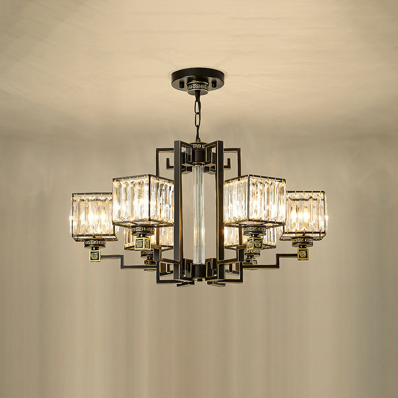 Traditionele kubieke hanglampverlichting Duidelijke drievoudige glazen kroonluchter verlichtingsarmatuur in zwart