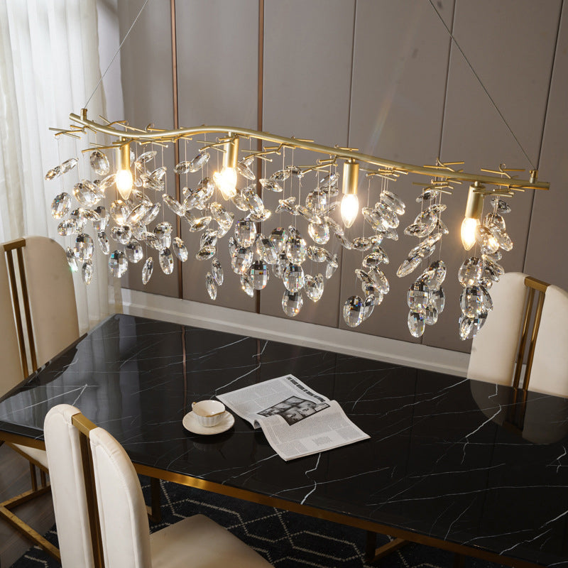 Afgeschuinde gesneden kristal kroonluchter land messing afwerking blad woonkamer hangende lamp
