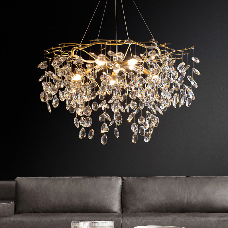 Afgeschuinde gesneden kristal kroonluchter land messing afwerking blad woonkamer hangende lamp