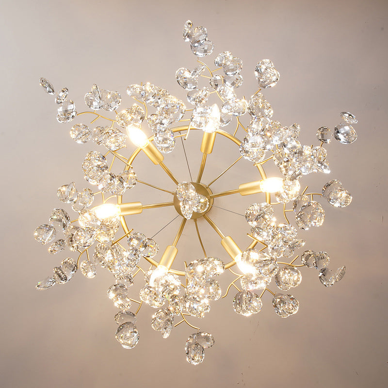 Afgeschuinde gesneden kristal kroonluchter land messing afwerking blad woonkamer hangende lamp