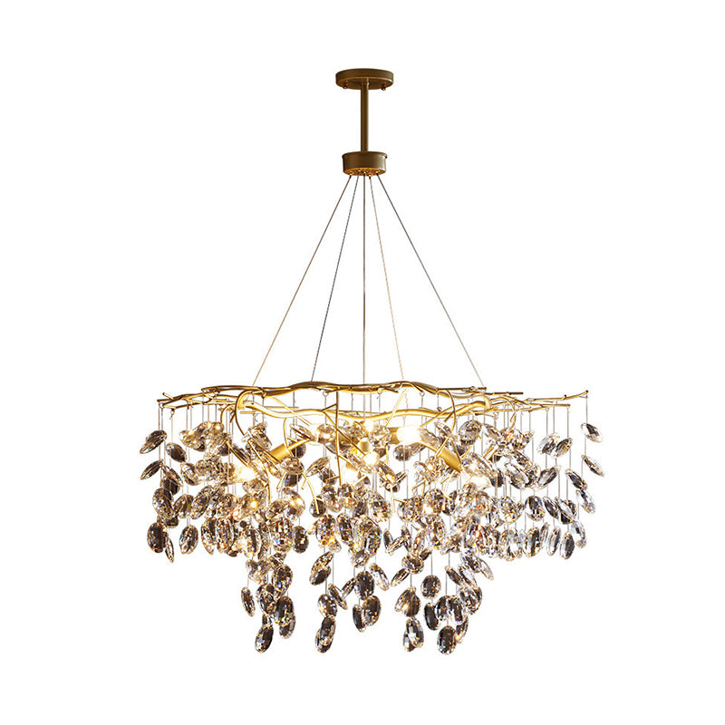 Afgeschuinde gesneden kristal kroonluchter land messing afwerking blad woonkamer hangende lamp