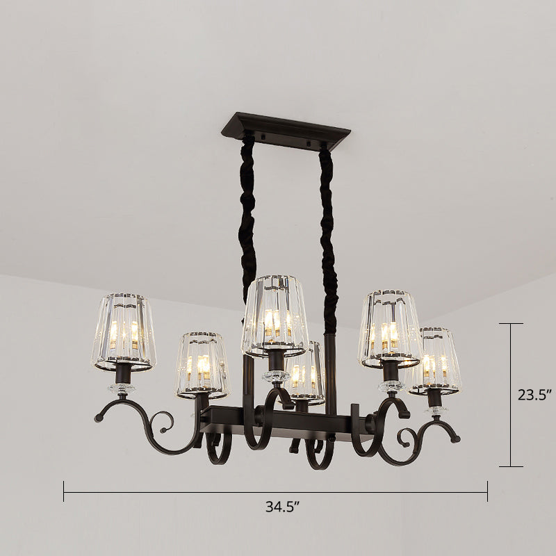 Lumière de plafond de l'île conique rétro noir Prismatic Crystal Pendant Light for Dining Room