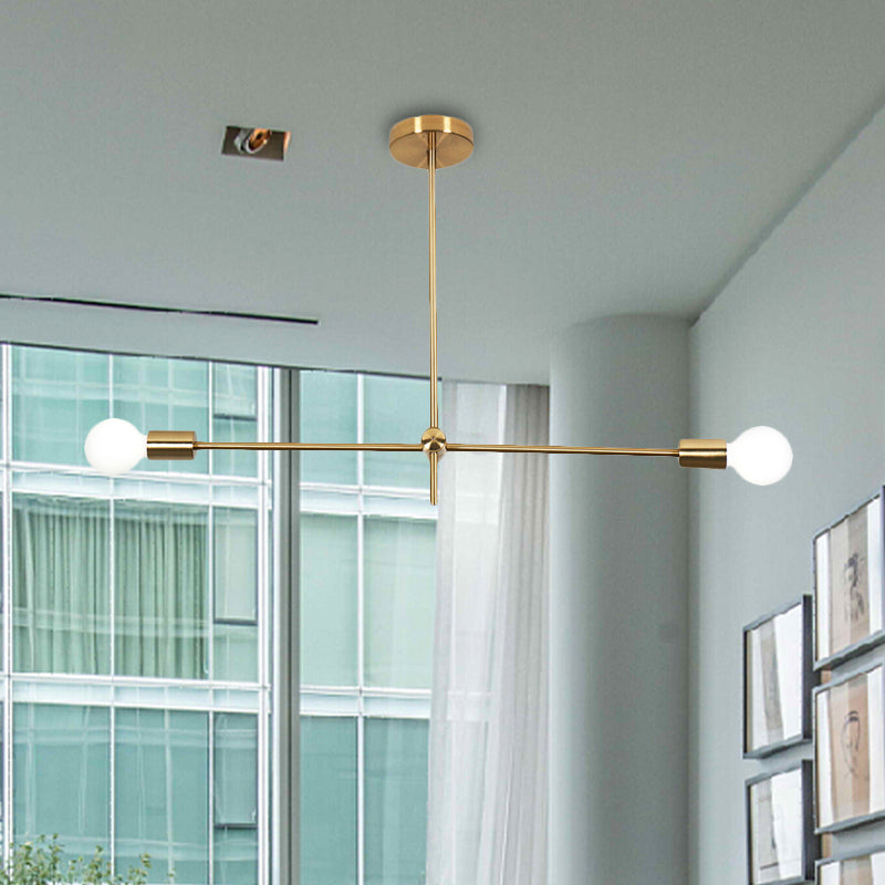 Mid Century Exposed Bulb Chandelier Light Metal 2/4/6 Lights Living Room Hanging Lamp in Gold