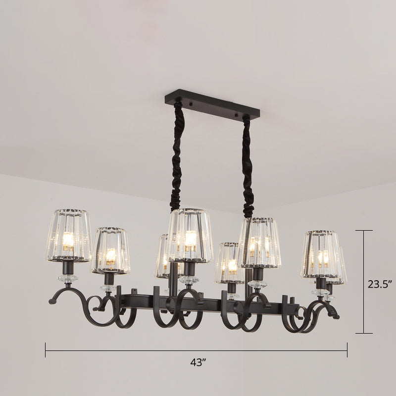 Lumière de plafond de l'île conique rétro noir Prismatic Crystal Pendant Light for Dining Room