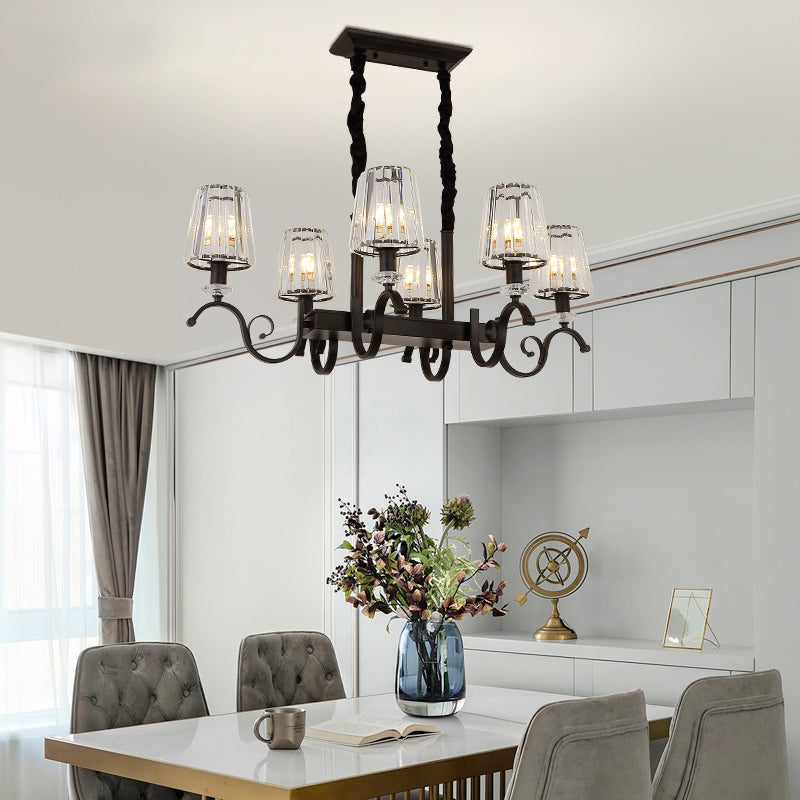 Conical Island Ceiling Light Retro Black Prismatic Crystal Pendant Light for Dining Room