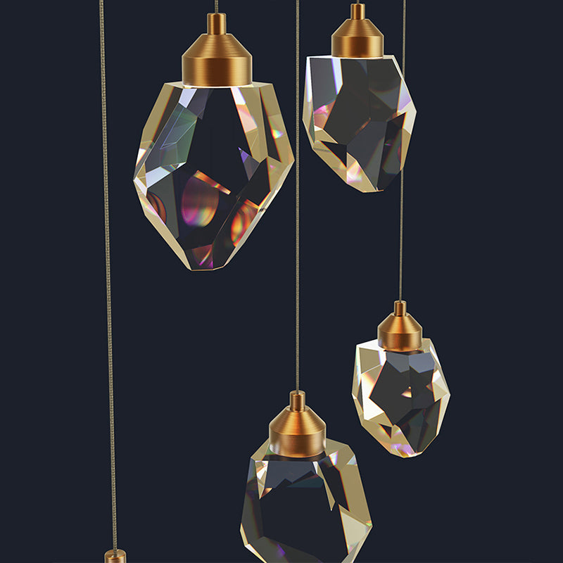 LED a forma di gemma LED Multi-Pendant Postmodern Cristal Clear Suspension Lighting per sala da pranzo