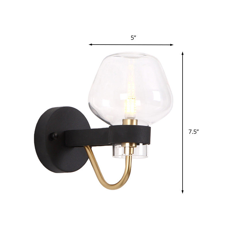 Urn Sconce Light Traditional 1 Head Clear/Amber/Smoke Gray Glass Wall Lighting Fixture for Living Room