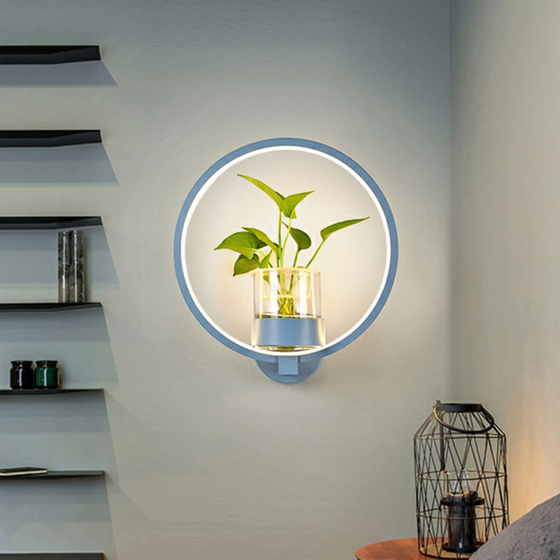 Artistic Loop Shaped Wall Lamp Metal Bedside Wall Sconce Light with Clear Glass Plant Pot