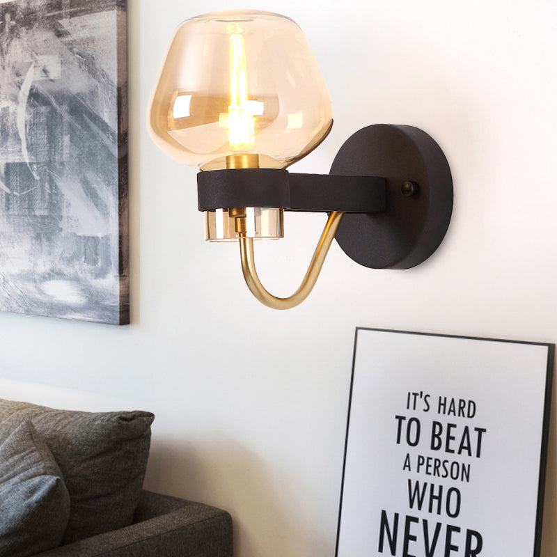 Urn Sconce Light Traditional 1 Head Clear/Amber/Smoke Gray Glass Wall Lighting Fixture for Living Room