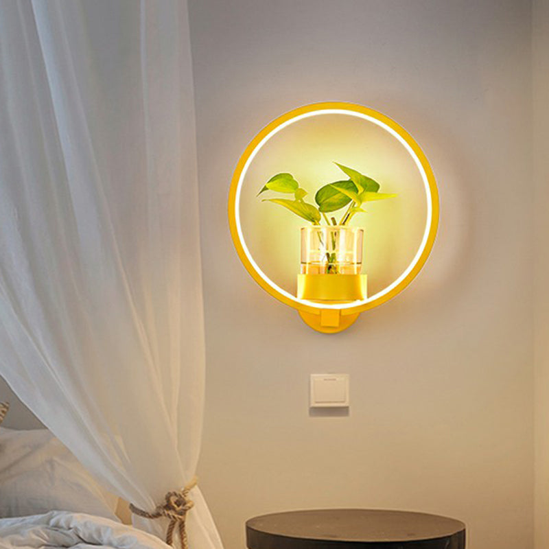 Artistic Loop Shaped Wall Lamp Metal Bedside Wall Sconce Light with Clear Glass Plant Pot