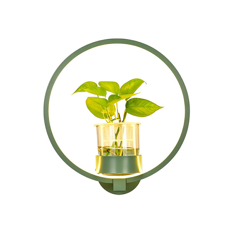 Artistic Loop Shaped Wall Lamp Metal Bedside Wall Sconce Light with Clear Glass Plant Pot