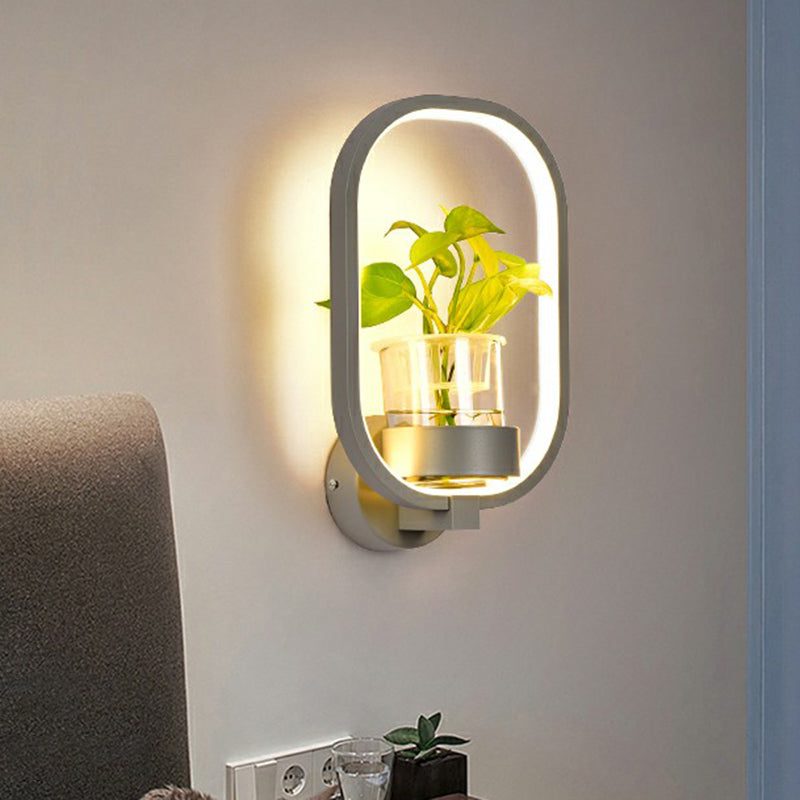 Artistic Loop Shaped Wall Lamp Metal Bedside Wall Sconce Light with Clear Glass Plant Pot