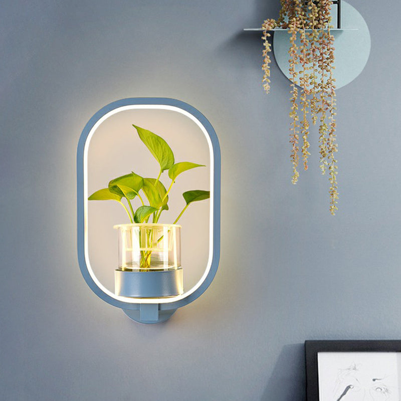 Artistic Loop Shaped Wall Lamp Metal Bedside Wall Sconce Light with Clear Glass Plant Pot