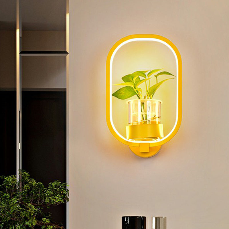 Artistic Loop Shaped Wall Lamp Metal Bedside Wall Sconce Light with Clear Glass Plant Pot