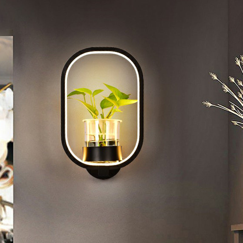 Artistic Loop Shaped Wall Lamp Metal Bedside Wall Sconce Light with Clear Glass Plant Pot