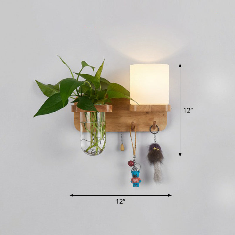 Cream Glass Geometric Wall Sconce Art Deco 1 Head Wall Mounted Light with Plant Container and Wooden Shelf