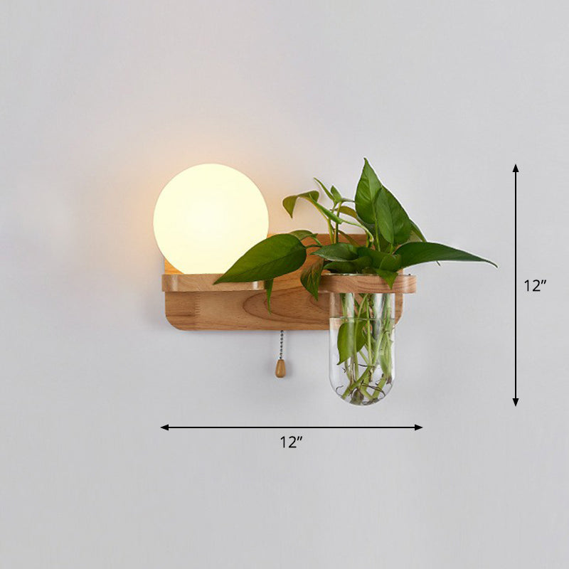 Cream Glass Geometric Wall Sconce Art Deco 1 Head Wall Mounted Light with Plant Container and Wooden Shelf