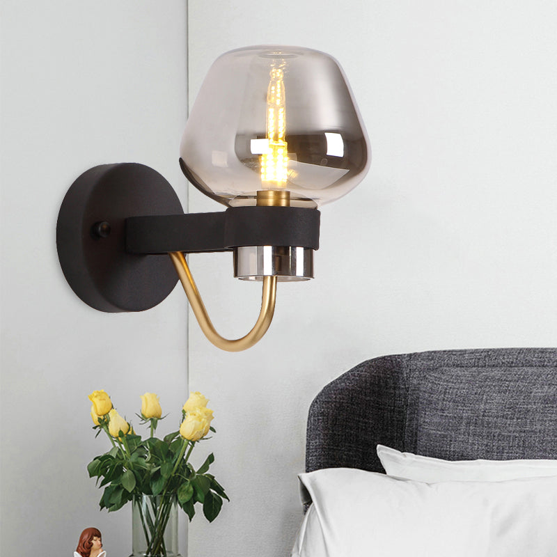 Urn Sconce Light Traditional 1 Head Clear/Amber/Smoke Gray Glass Wall Lighting Fixture for Living Room