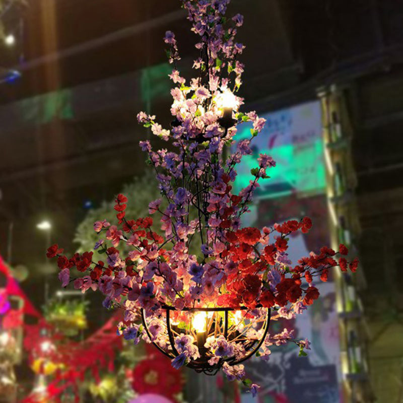 Artificial Plant Restaurant Hanging Light Fixture Rustic Metal Ceiling Pendant Light