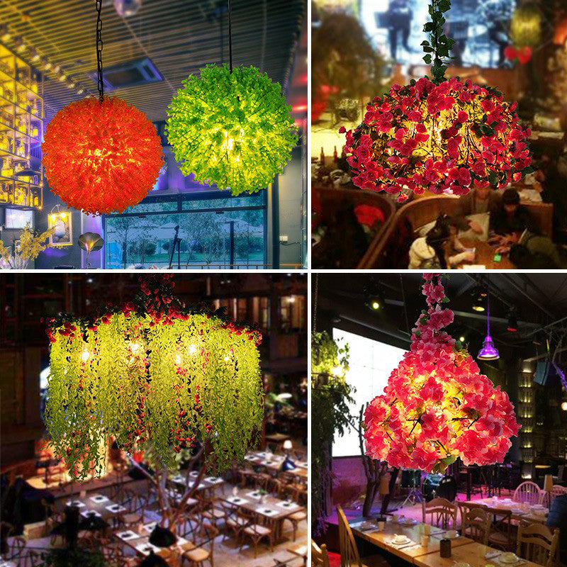 Iron Cage Suspension Light Farmhouse 1 Bulb Bistro Drop Pendant with Fake Plant Decor