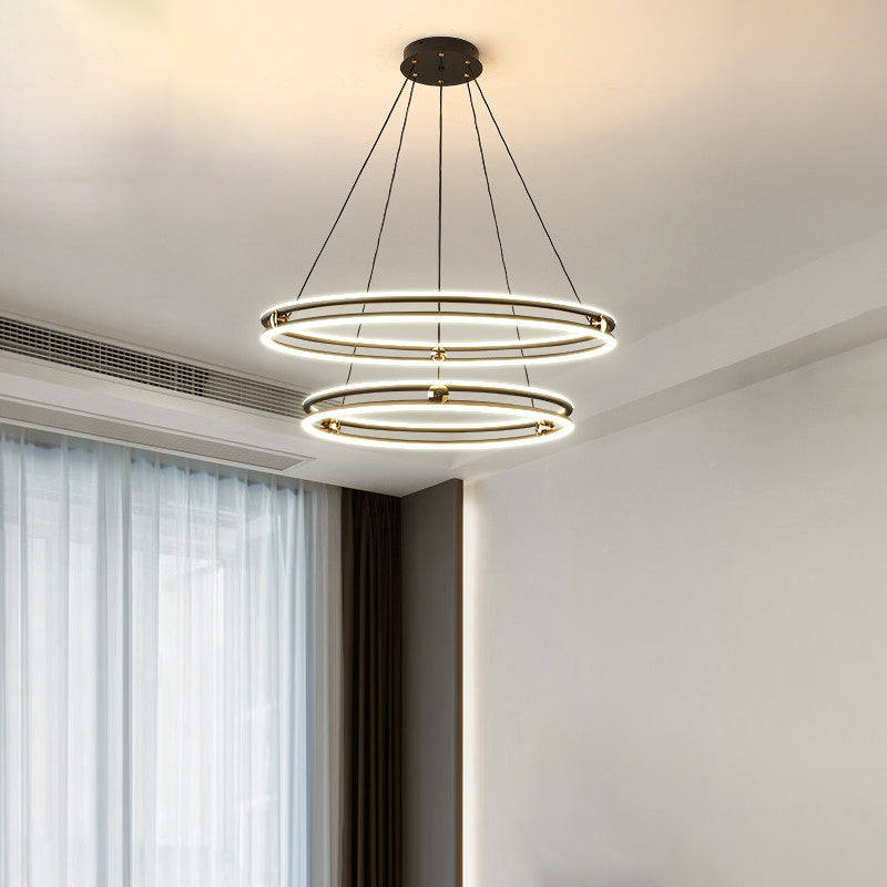 Black and White Circle Chandelier Minimalistic Aluminum LED Hanging Light for Dining Room
