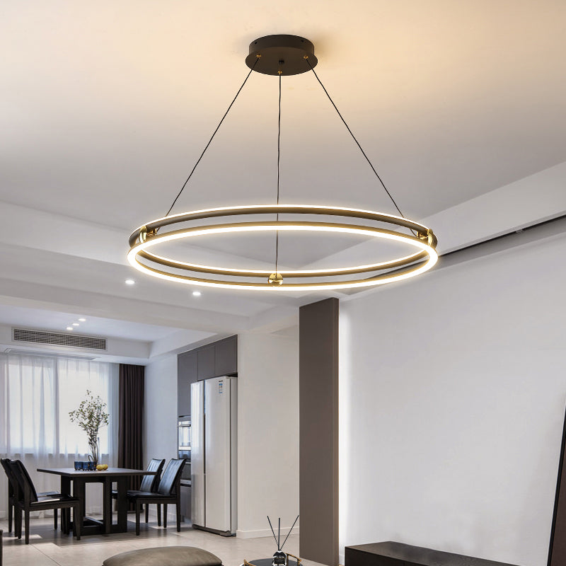 Black and White Circle Chandelier Minimalistic Aluminum LED Hanging Light for Dining Room