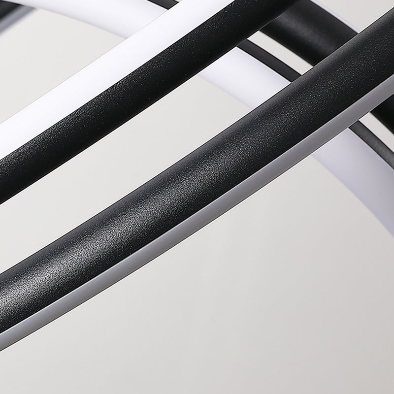 Black and White Circle Chandelier Minimalistic Aluminum LED Hanging Light for Dining Room