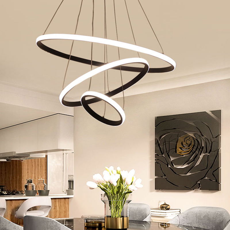 Minimalist Halo Hanging Lighting Acrylic 3-Head Restaurant LED Chandelier Pendant Light