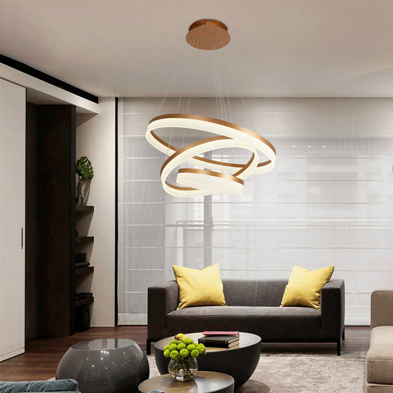 Acrylic Loop LED Ceiling Chandelier Simple Style Gold Finish Hanging Ceiling Light for Dining Room