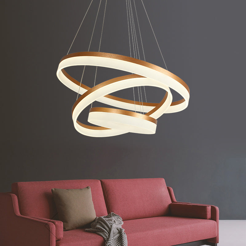 Acrylic Loop LED Ceiling Chandelier Simple Style Gold Finish Hanging Ceiling Light for Dining Room