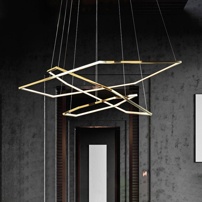 Stainless Steel Hexagon LED Suspension Lamp Minimalist Gold Chandelier for Living Room