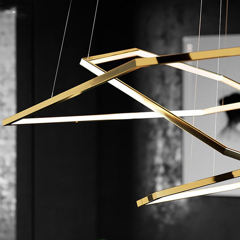 Stainless Steel Hexagon LED Suspension Lamp Minimalist Gold Chandelier for Living Room