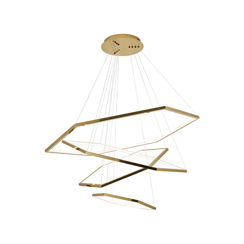 Stainless Steel Hexagon LED Suspension Lamp Minimalist Gold Chandelier for Living Room