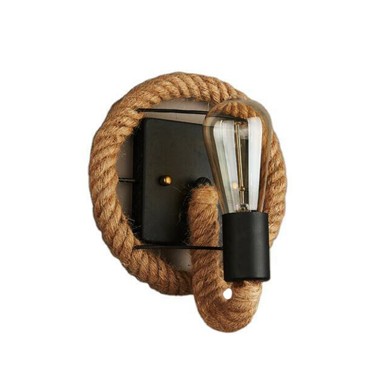 Metall Open Lampe Wall Lampe Bauernhaus 1 Kopfkorridor Scheuel mit Seilring in Braun