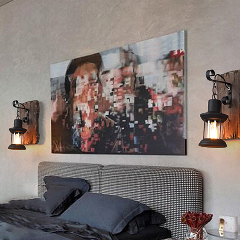 Lampada da parete in legno ShipLap Paese a 1 lutto Monte a parete da parete in marrone