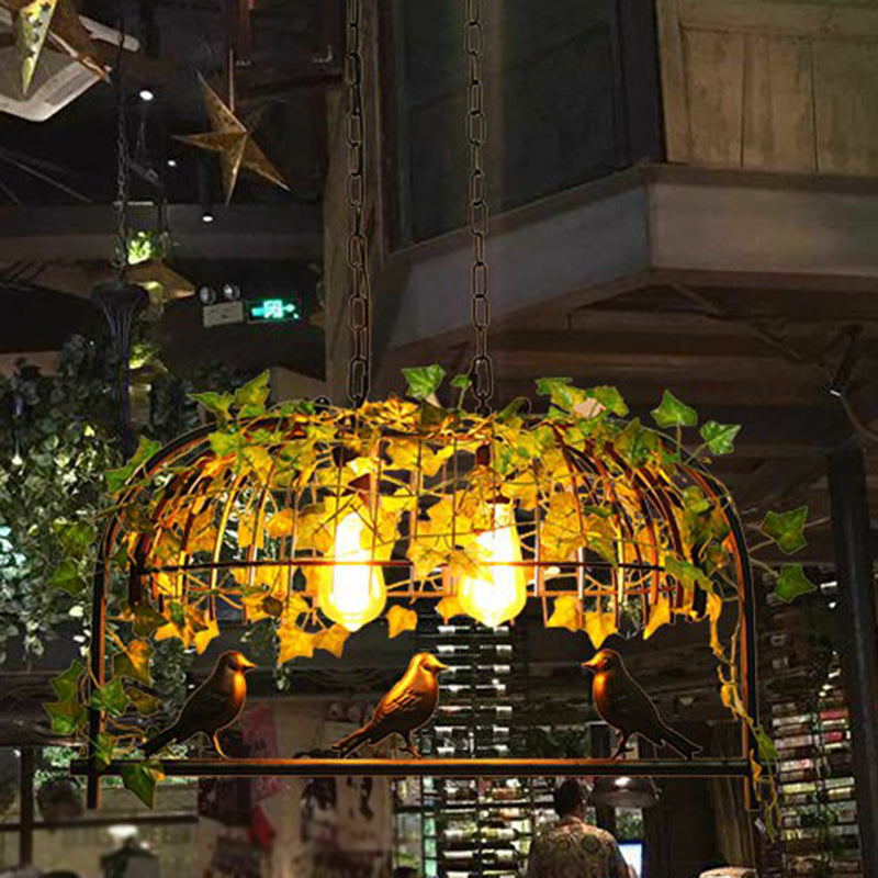 Cage Metal Island Candant Light Industrial Dining Room Lampada a sospensione con foglia di imitazione in verde